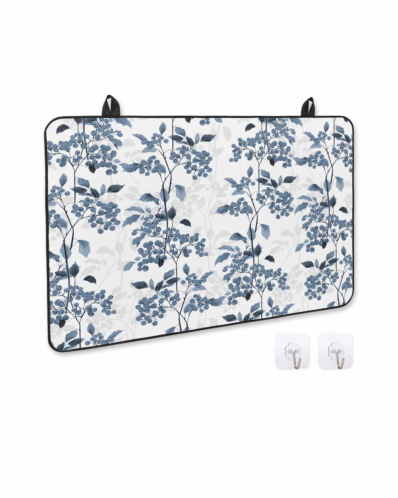 nqOlkjepod Large Induction Cooktop Protector Mat 36"x21", Blue Botanical Stove Top Covers for Electric Stove, Vintage Nature Flower Floral Decorative Stove Burner Cover Mats, Glass Top Stove Cover