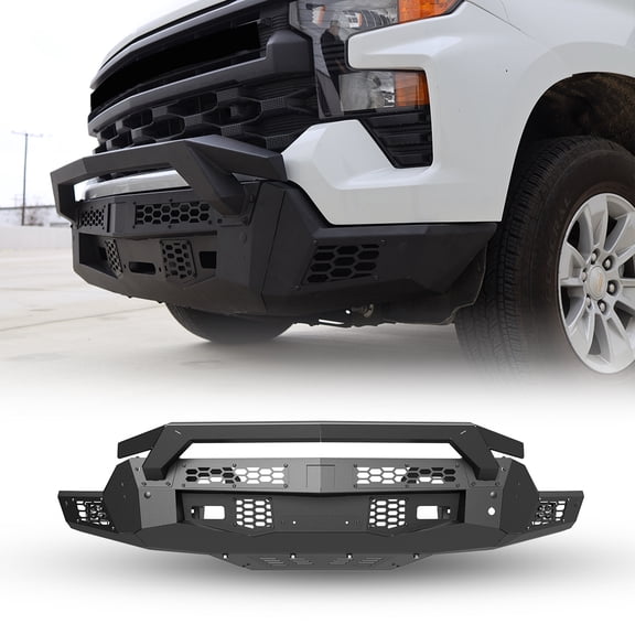 Front Bumper Bull Bar and Skid Plate For 2022 2023 2024 Chevrolet Silverado 1500(Exclude ZR2)w/4"Pod Lights