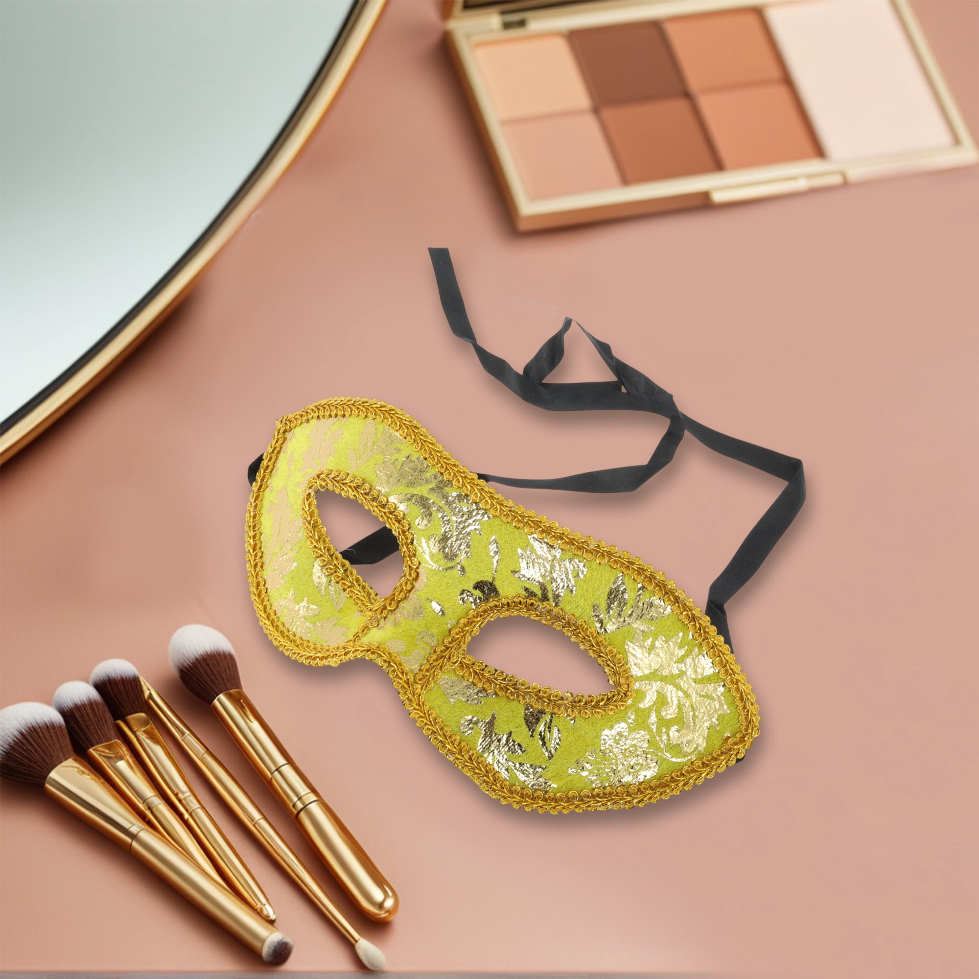 Unique Bargains 1 Box Jazz Cloth-Wrapped Flat Head Half Face Party Mask Gold Tone