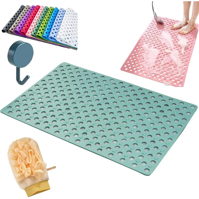 Casa and Beyond Shower Mat,Non Slip Bath Mat for Tub with Drain Holes,Secure and Easy to Clean,Drains Fast,Easy Dry&Cut,Soft Machine Washable Bathtub mat for Inside Shower