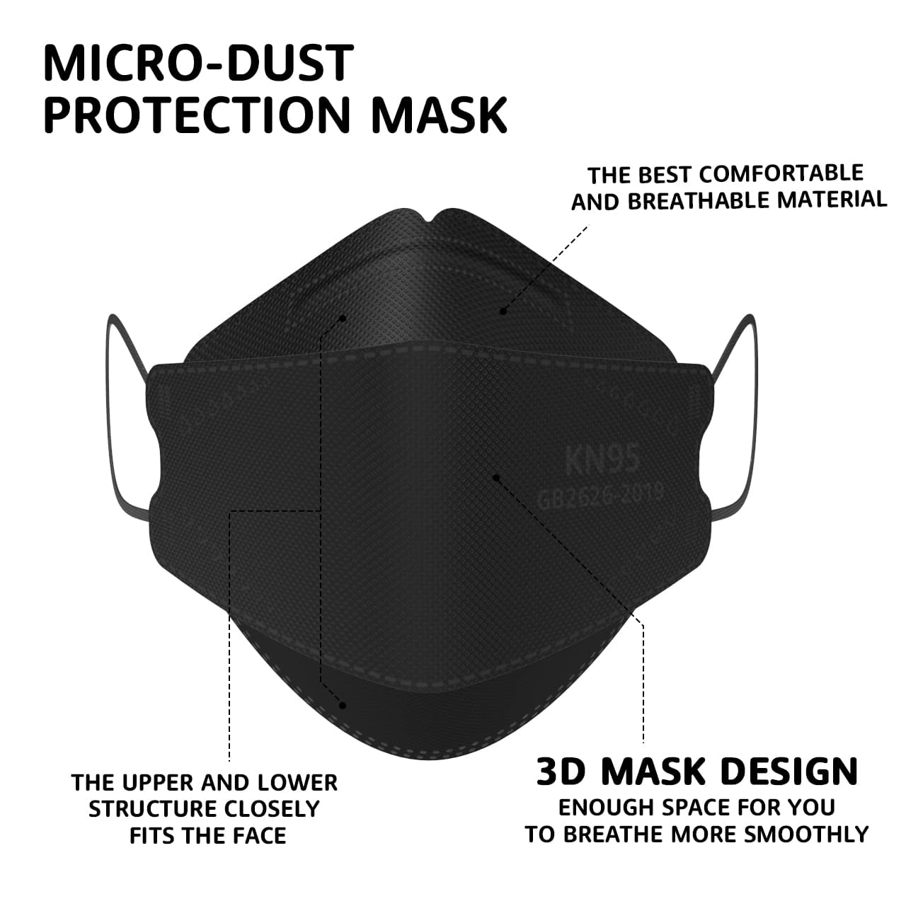KN95 Face Masks 50 Pack, Breathable Comfortable and Disposable KN95 Mask, Black