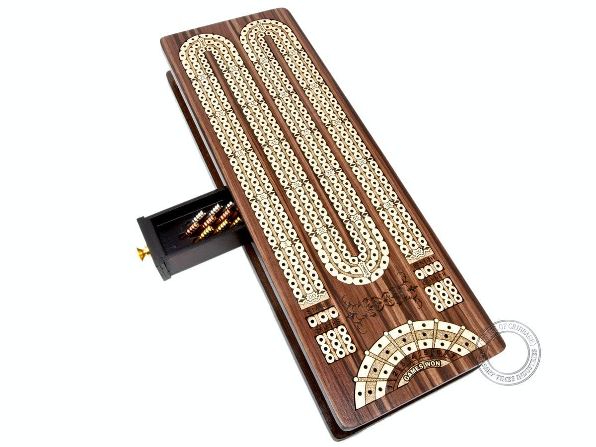 House of Cribbage Continuous Cribbage Board / Box inlaid in Rosewood