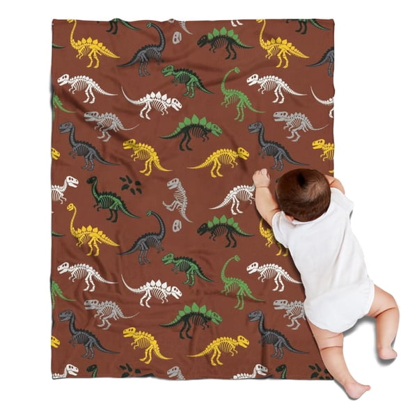 Brown Cartoon Dinosaurs Fossils Pattern Blanket,Comfortable Soft Lamb Wool Throw Blanket,All Season,Warm Lightweight Blankets for Sofa Bed Couch Living Room Chair,30"x40"