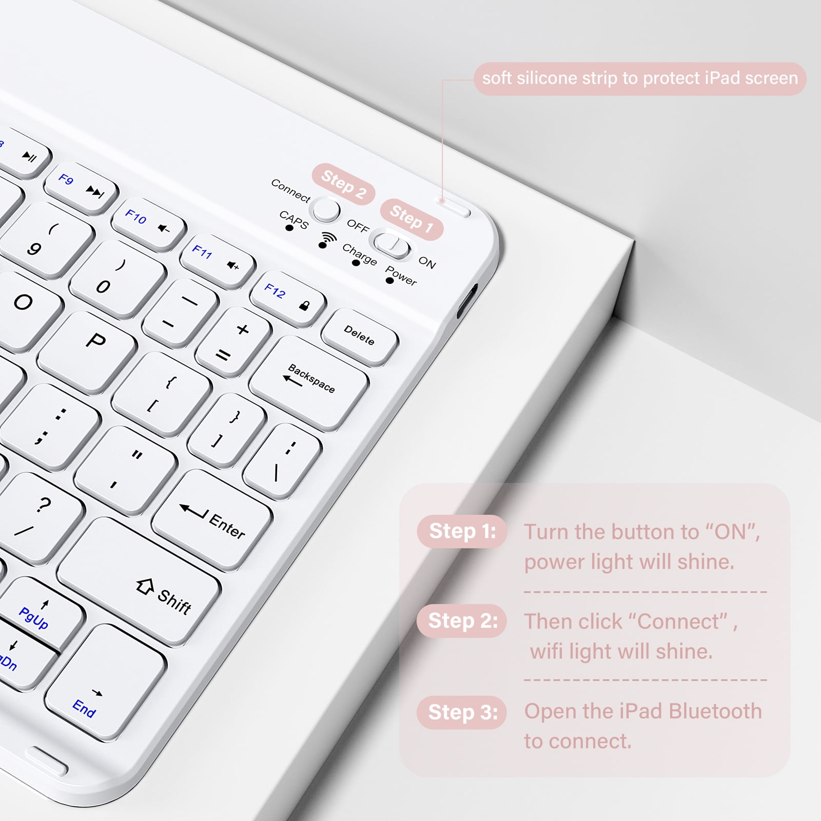 Aoub iPad 9th/8th/7th Generation Keyboard Case with Pencil Holder, Stand Folio Detachable Wireless Bluetooth Keyboard Cover, Soft TPU Back Smart Case for iPad 10.2 inch 2021/2020/2019, Pink