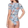 thumbnail image 4 of Daiia Rose Flowers print Women's Crew Neck Short Sleeve Bodysuit Fashion Tops Fit Casual Basic Extender Bodysuit-Small, 4 of 9
