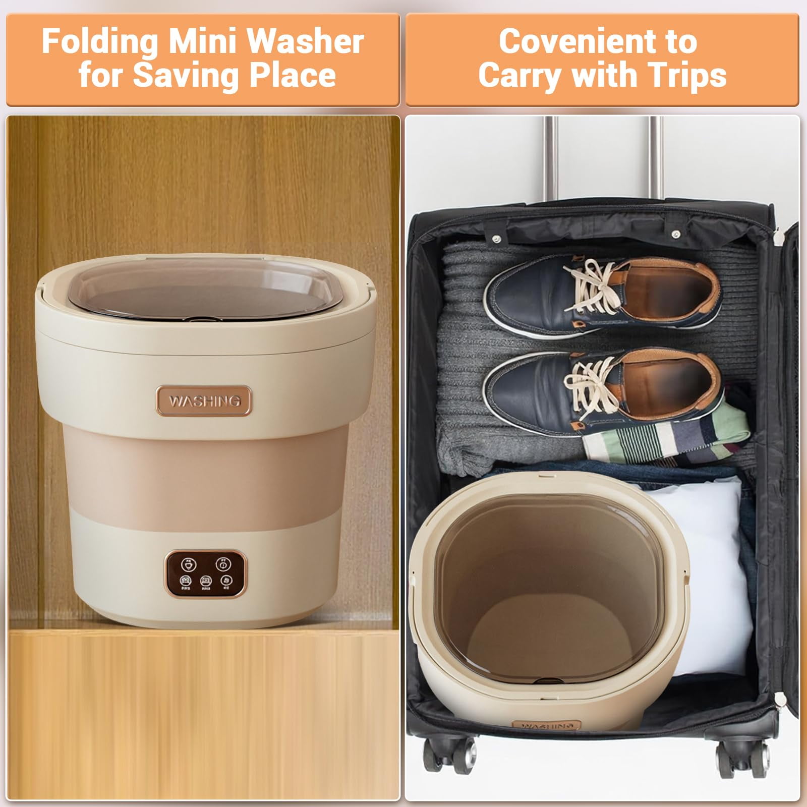 Luku 12L Mini Folding Washing Machine, Portable Collapsible Washer & Dryer for Underwear, Baby Clothes