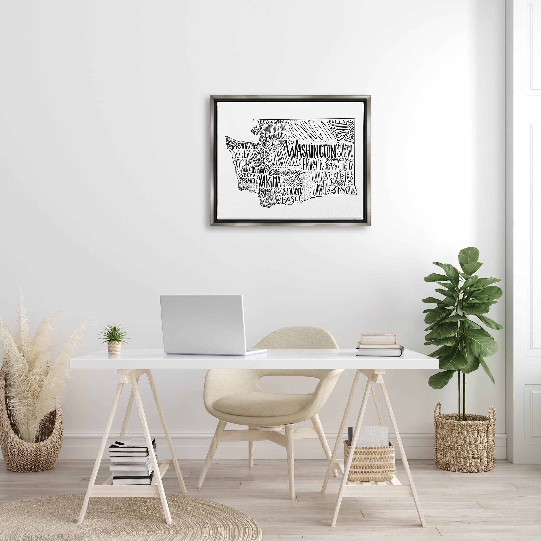 Stupell Industries Washington State Cities Text Graphic Art Luster Gray Floating Framed Canvas Print Wall Art, Design by The Saturday Evening Post