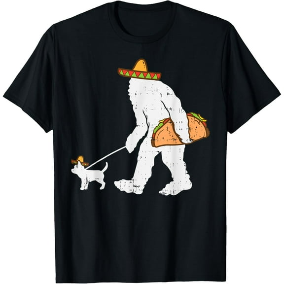 Bigfoot Sasquatch Taco Chihuahua Funny Cinco De Mayo Mexican T-Shirt men and women can wear, black, white, gifts