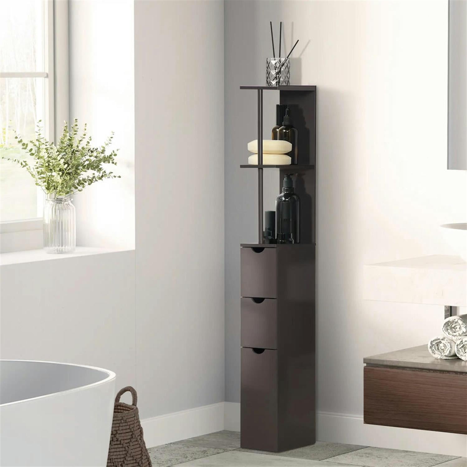 Demi Bonn Bathroom Floor Storage Cabinet, Bathroom Storage Unit, Freestanding Narrow Side Cabinet with 2-Tier Shelf and Drawers, Brown