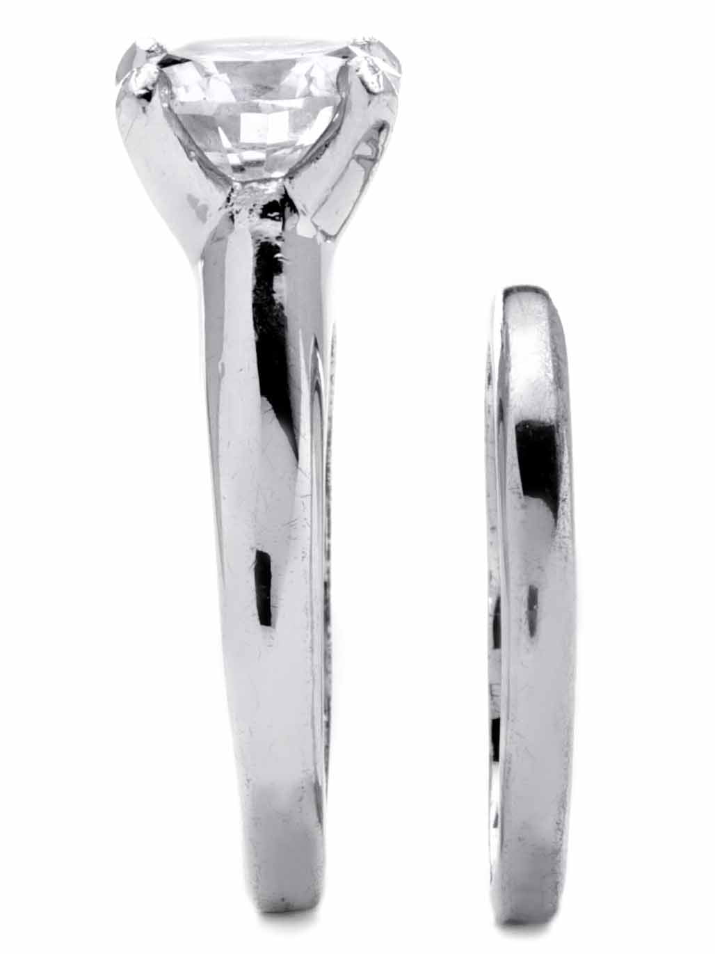 PalmBeach Jewelry Round Cubic Zirconia 2-Piece Solitaire Wedding Ring Set 3 TCW in Gold-Plated or Platinum-Plated Sterling Silver