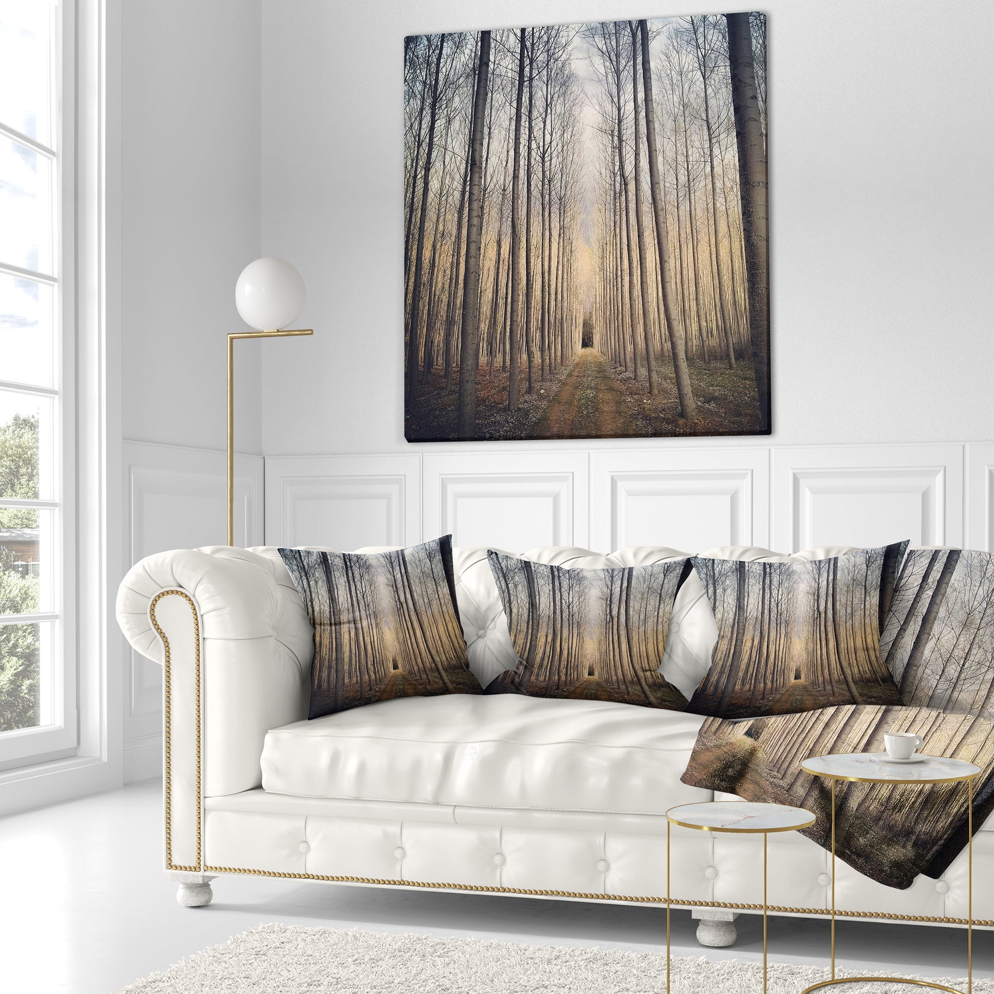 Designart Thick Forest of Poplars at Sunset - Forest Throw Pillow - 18x18