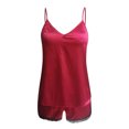 thumbnail image 5 of SAZBJOJN 2 PC Silk Pajamas for Women Satin Solid Color Silky Tank Top and Lace Shorts Sleepwear Elegant Pajamas for Women Set Soft Loungewear Nightwear Red Size S, 5 of 6
