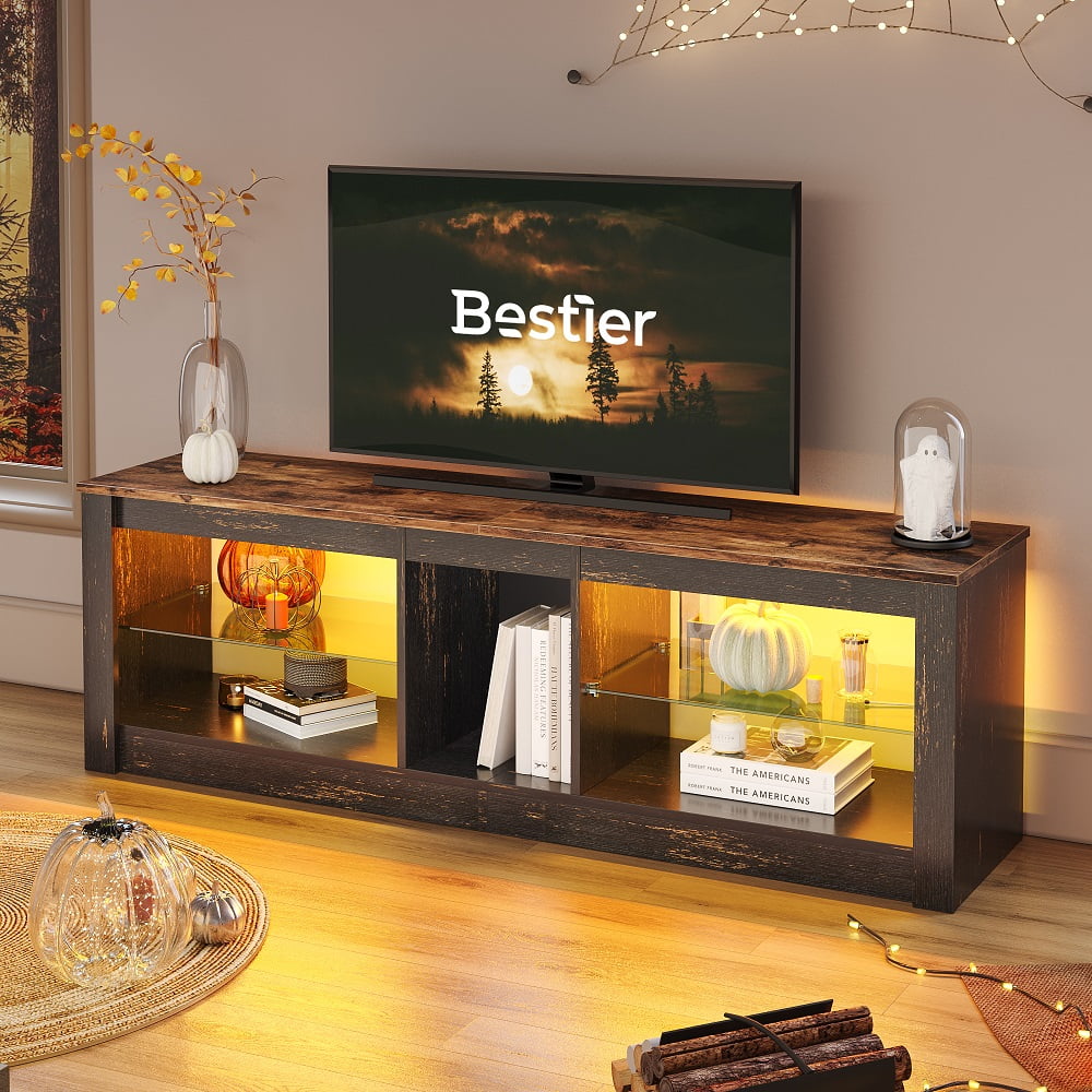 Bestier LED TV Stand for 65 inch TVs, Entertainment Center with Storage,TV Console Table for Living Room with Adjustable Shelves,Golden Black