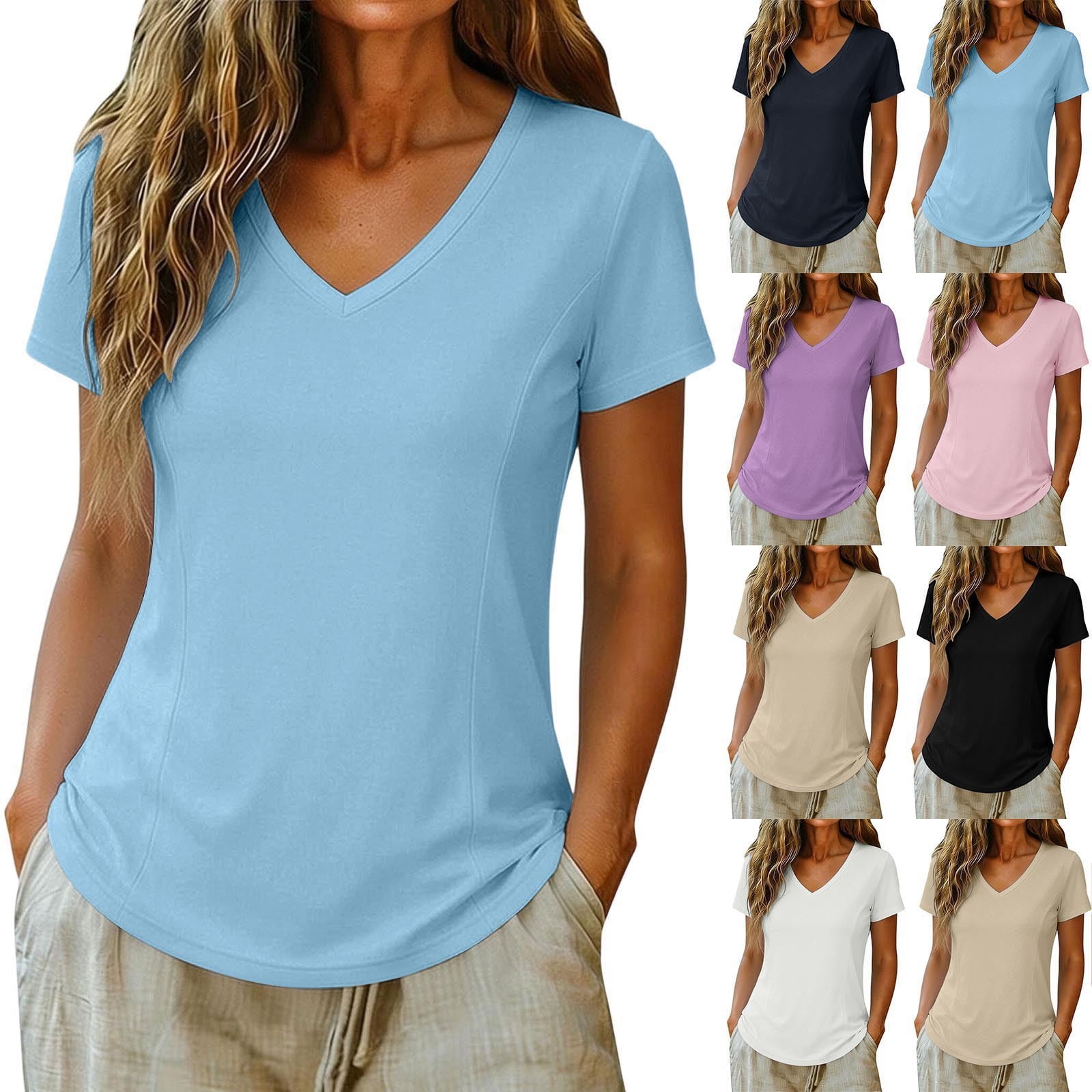 Jinhomg Womens Lightweight V Neck T Shirts Short Sleeve Summer Tops Casual Basic Tee Shirt 2026 Trendy Fashion Clothes Pink S