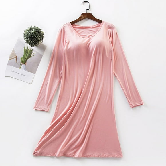 Censtreet Chemises de Nuit à Manches Longues pour Femmes avec Coussinet de Poitrine Chemises de Nuit Douces Nuisettes à Enfiler Robes de Nuit Confortables
