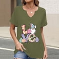 thumbnail image 2 of Corto para las Mujeres Casual Verano 2025 Pascua Impresión V-Cuello Camiseta, Ligero 95% Poliéster 5% Spandex Top para Toda la Temporada Hogar Y Diario, 2 of 7