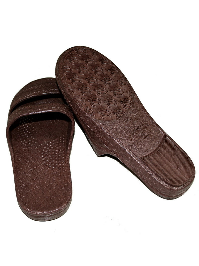 Brown Rubber Slide on Sandal Slippers Double Strap, Dark Brown