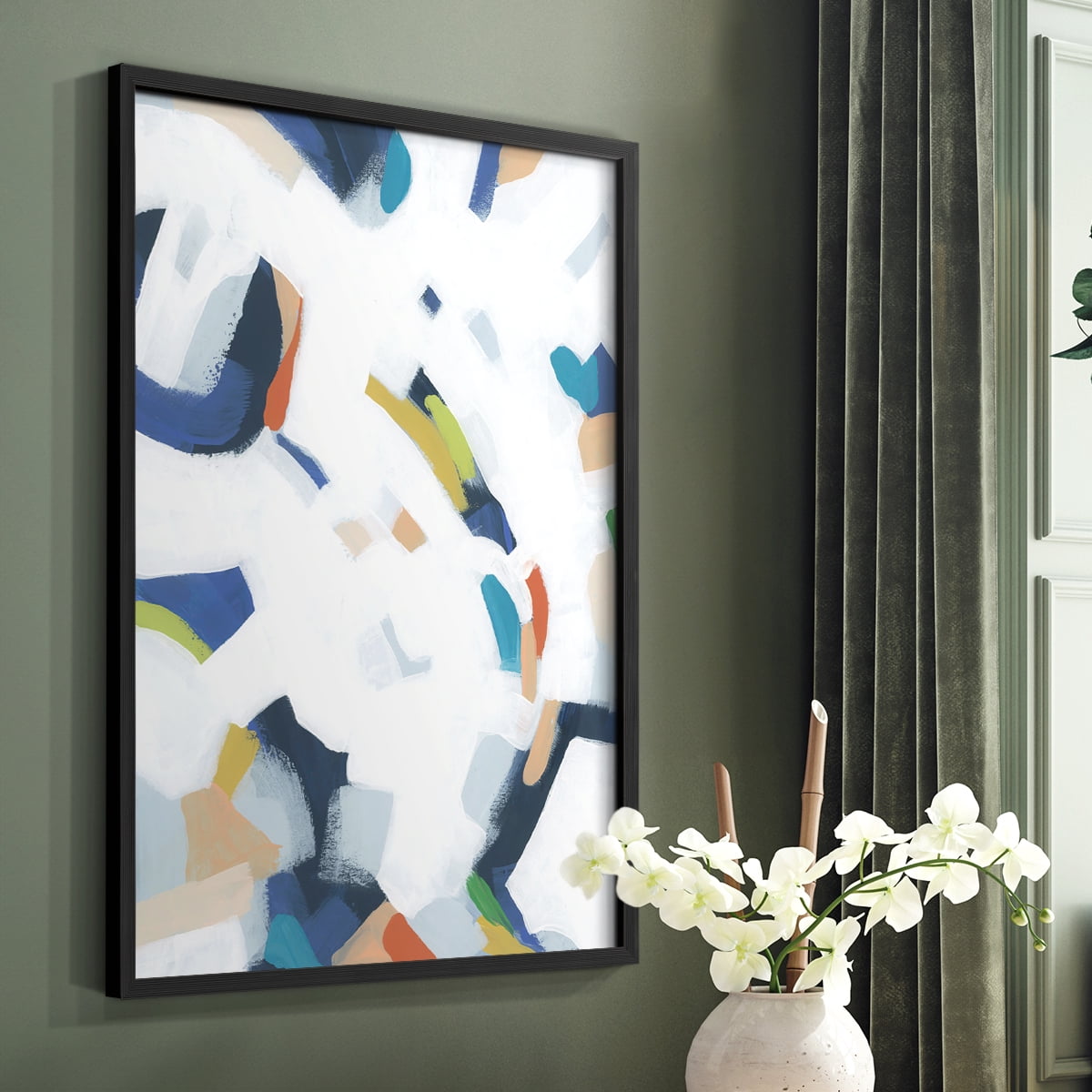 Bright Orbit I Framed Print in Black Solid Wood Framed Print No Nail Hanging