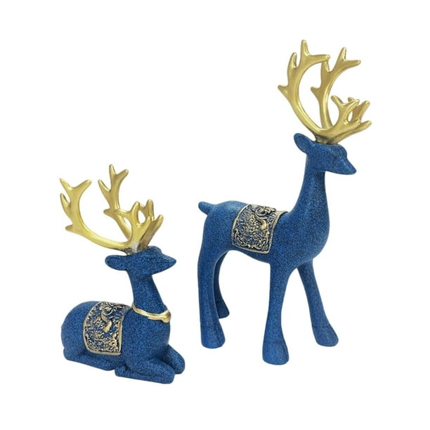 2 estatuas de alces, figuras decorativas, artesanías, esculturas de animales, adornos de mesa Azul
