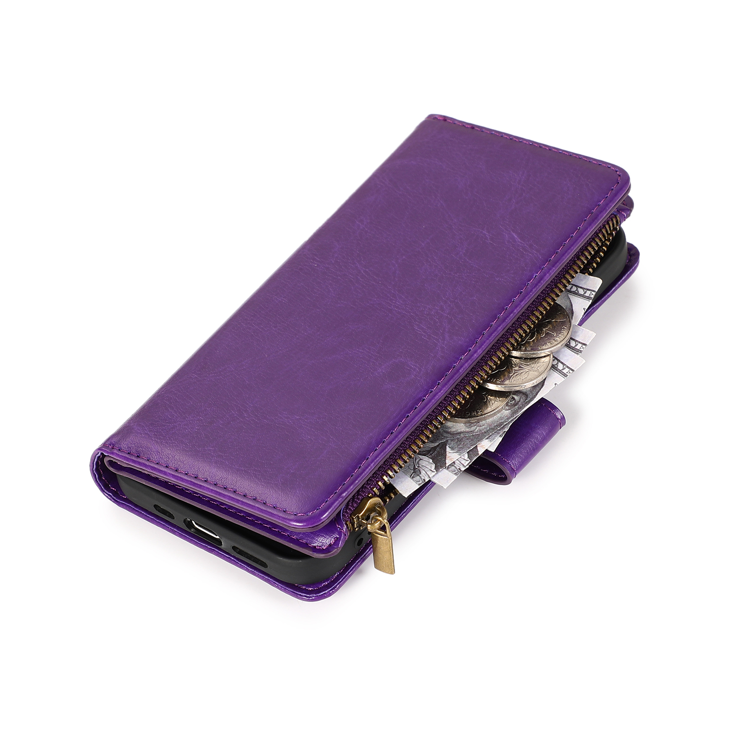 for Samsung Galaxy S21 Ultra (6.8") Leather Zipper Wallet Case 9 Credit Card Slots Cash Money Pocket Clutch Pouch Stand & Strap Cover ,Xpm Phone Case [Purple] - image 5 of 8