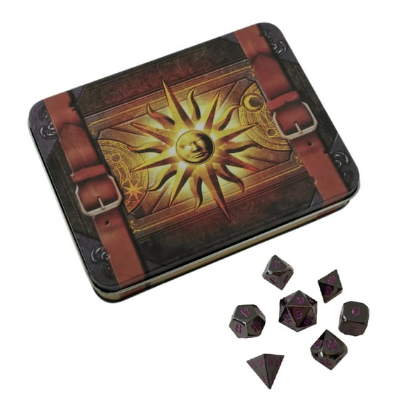 Cleric's Prayerbook with Whispers of the Void | Shiny Black Nickel with Purple Numbering  Metal Dice -