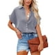 thumbnail image 2 of VISgogo Mujer Camisa Suelta, Manga Corta Solapa Cuello Botones Blusa Calle Casual Fiesta Color Sólido Tops VISgogo moda, 2 of 5