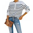 thumbnail image 1 of EASTIN Crew Neck Sweater Women Long Sleeve Knit Ribbed Button Sweater Stripe Tops, 1 of 7