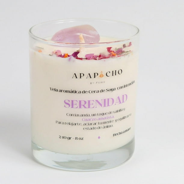 Velas Aromáticas Fuwu Lavanda y Vainilla con Cuarzos Naturales y Hierbas de Olor para Hogar
