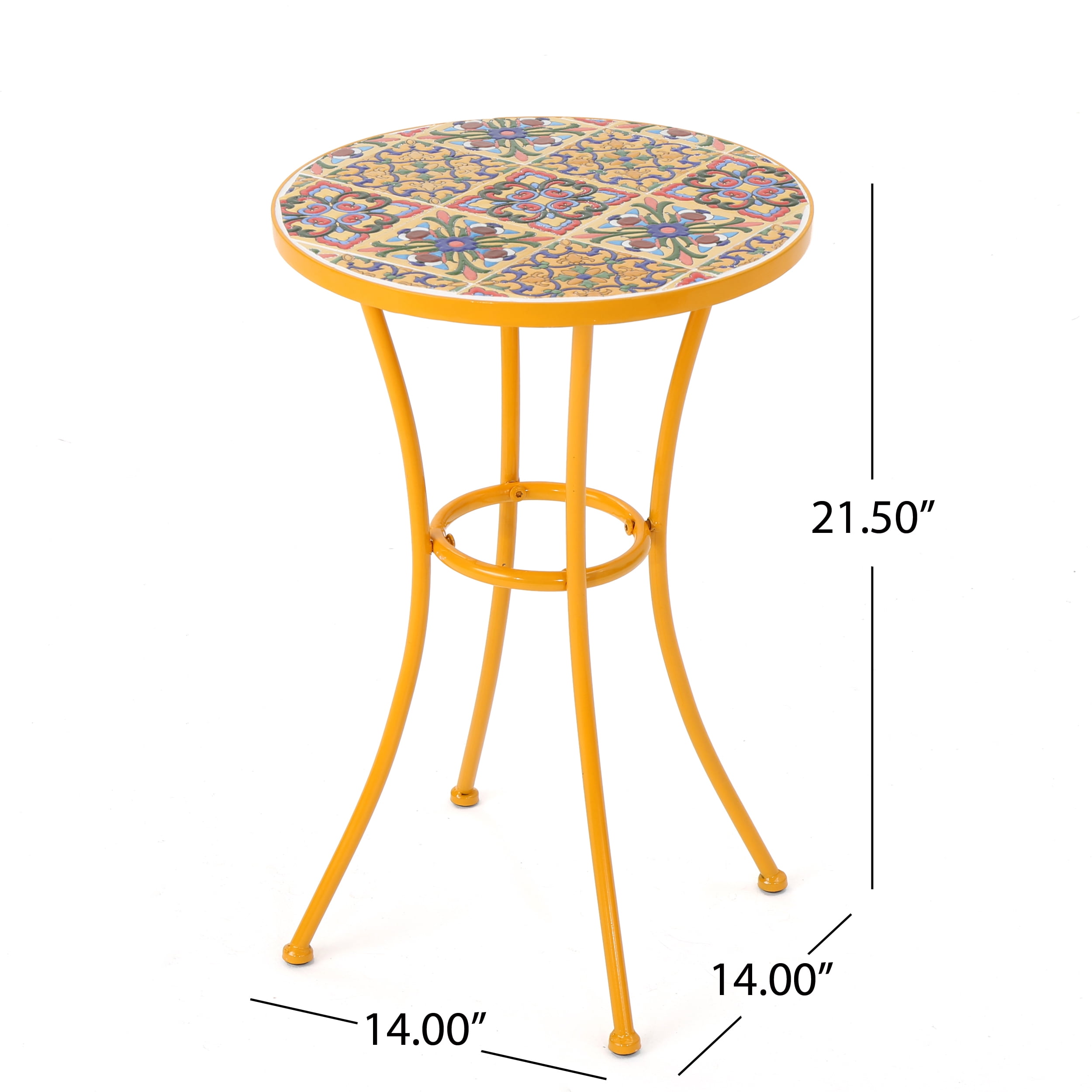 Leumius Outdoor Side Table with Tile Mosaic Top & Metal Legs,14" Square Accent Table for Patio/Garden/Balcony,Yellow