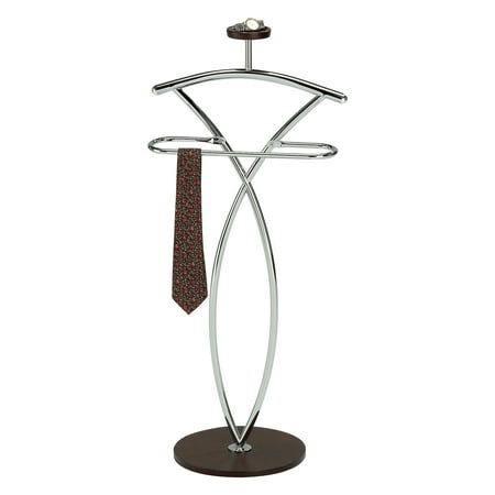 Leather Organizer Valet Fitz Chrome Metal & Walnut Wood Transitional Cloth, Coat, Suit & Hat Valet Stand Organizer Rack ()