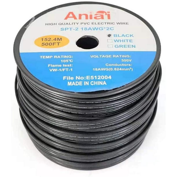 Aniai 500feet 18 2 Spt 2 Bulk Extension Cord 300 Volt 18 Gauge 2 Wire Zip Cor Walmart Com Walmart Com