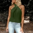 thumbnail image 2 of MIXUE Womens Tops Summer Solid Color Halter Sleeveless Fashion Casual Casual Basic Tee Shirts Activewear,Green,XS, 2 of 7