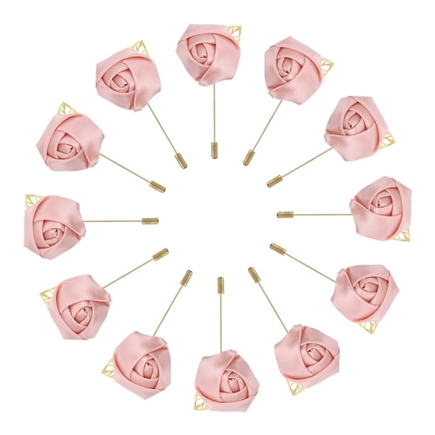 12 Pcs Ramilletes de Rosa con Alfileres Unique Bargains Ceremonia de Boda Aniversario Cena Formal Fiesta Rosa Claro