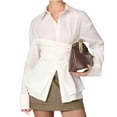 thumbnail image 2 of Blusa Informal de Mujer con Botones Al Frente, Cuello en V, Larga, Diseño Cruzado con Lazo, Ideal para el Trabajo Top Corto Elegante M, 2 of 9