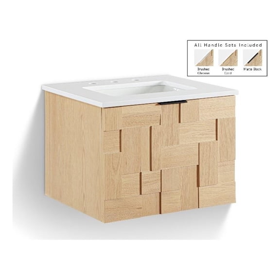 Meridian Furniture 24" Natural Engineered Stone Wall Mounted Bathroom Vanity