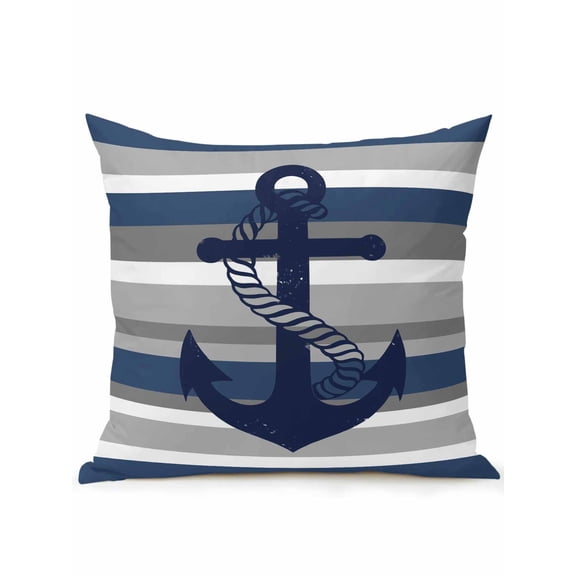 Outdoor Pillows Waterproof, Nautical Anchor Bedding Throw Pillows with Insert for Couch Sofa Bed, Ocean Navy Blue Stripes Simple Lines 16x16 Inch Pillowcases Decorative Camping Patio Pillow Set of 1