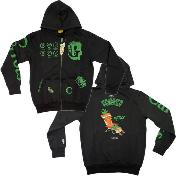 Carrots By Anwar Carrots Men's X Grillo's Pickles Full Zip Hoodie Sweatshirt (Small, Black)