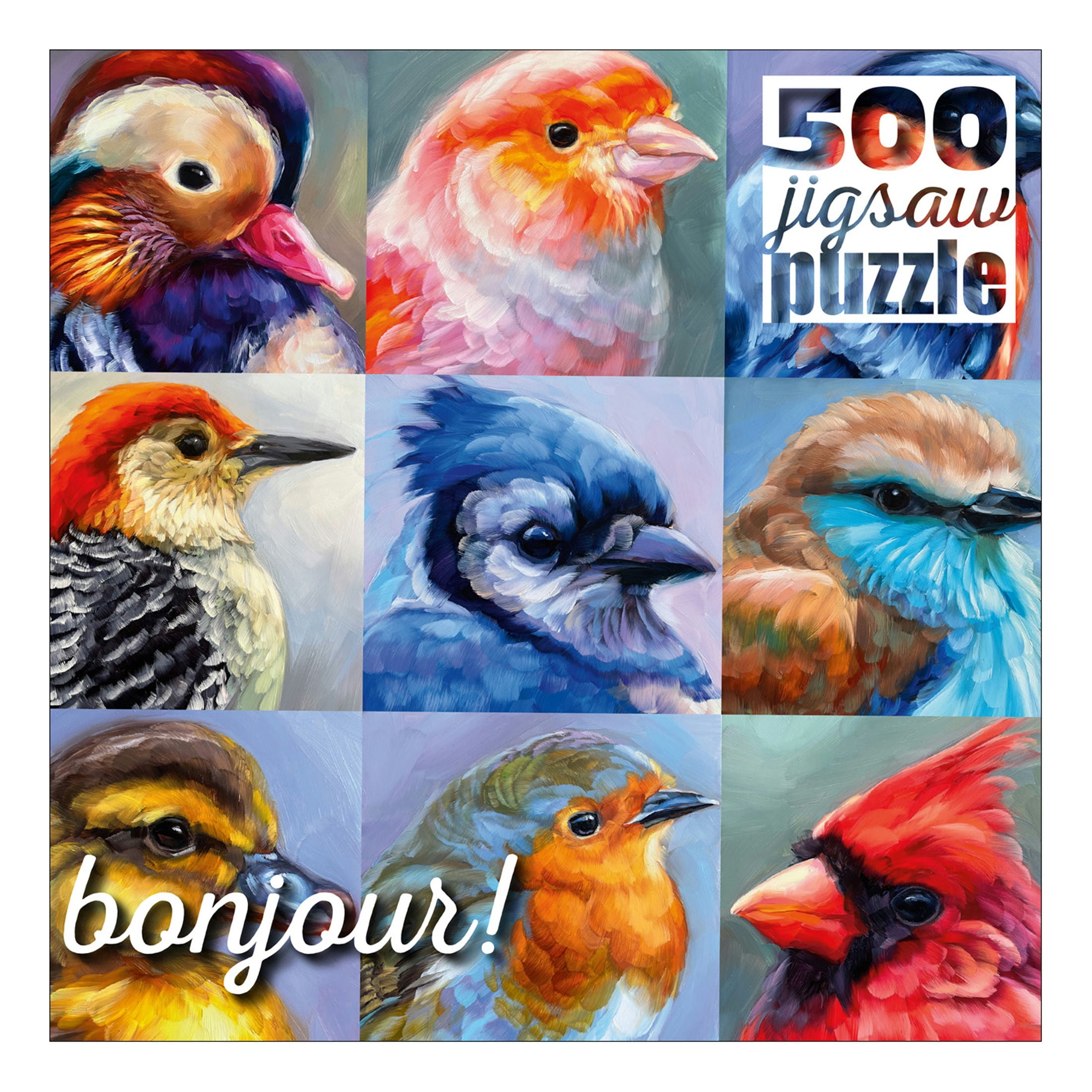 Buffalo Games Bonjour Wild Bird Collage 500-Piece Interlocking Jigsaw Puzzle for Adults Ages 14-99 Years