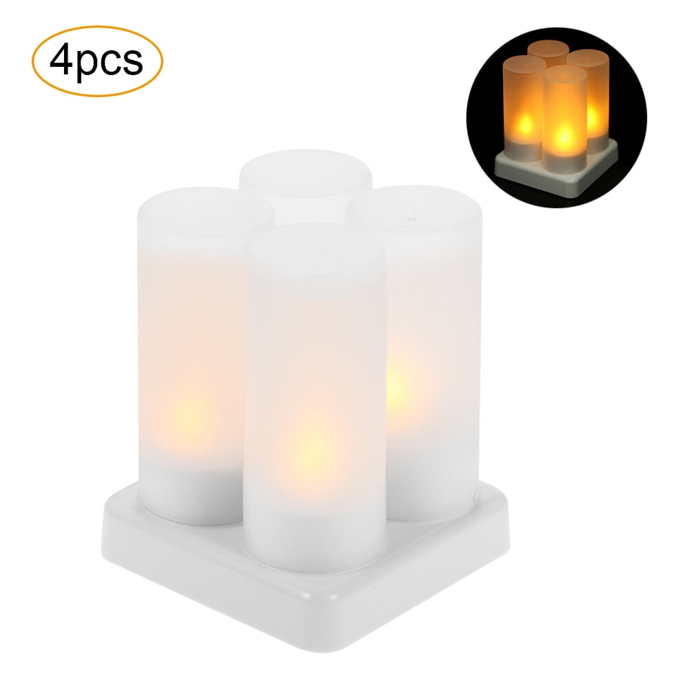 Leyfeng 4pcs/set Rechargeable LED Flickering Flameless Candles Tealight Candles Lights with Frosted Cups Charging Base Yellow Light AC100-240V