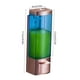 thumbnail image 2 of Dispensador de jabón manual de pared de ABS de un solo cabezal, transparente, dorado y azul, de calidad hotelera, 2 of 8