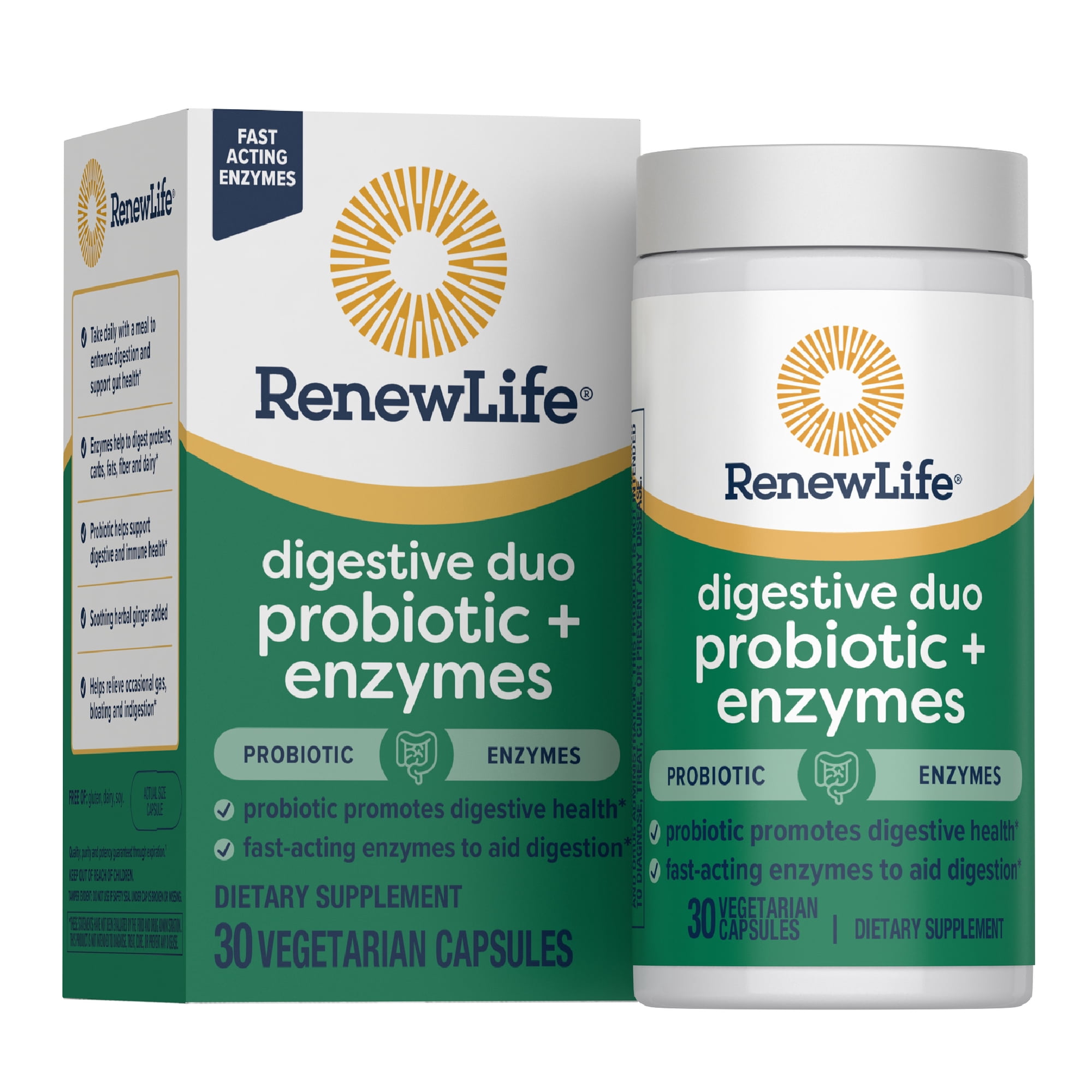 Digestive Duo Probiotic and Enzymes Vegetarian Capsules | 30 Count | by Renew Life