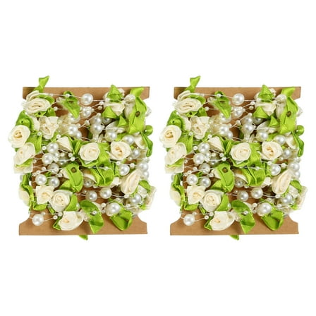 Uxcell Rose Pearl String Beads Garland, 16.4 Ft Artificial Rose Pearl Wire Garland, Beige 2Pack