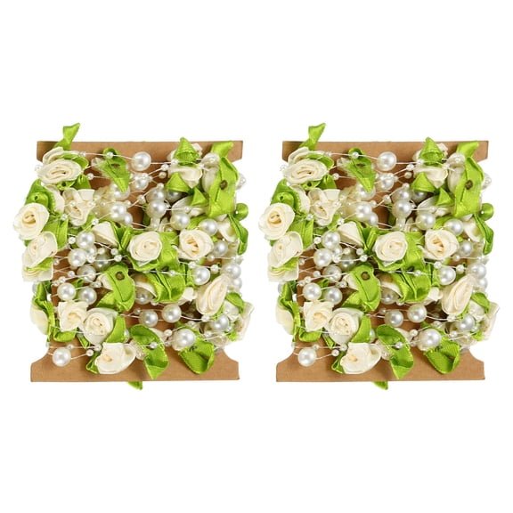 Uxcell Rose Pearl String Beads Garland, 16.4 Ft Artificial Rose Pearl Wire Garland, Beige 2Pack