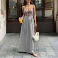thumbnail image 6 of Miluxas Women's Sleeveless Halter Maxi Dress Trendy Vertical Striped Backless Smocked Dress Summer Casual Boho Style Beach Travel Outfits Black, 6 of 8