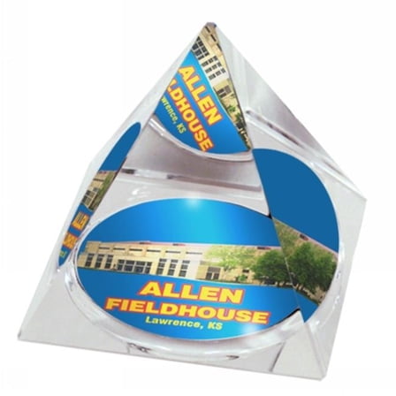 Sport Collectors Guild KansasUArenaPYR403 High Quality Crystal Pyramid With Allan Fieldhouse Picture