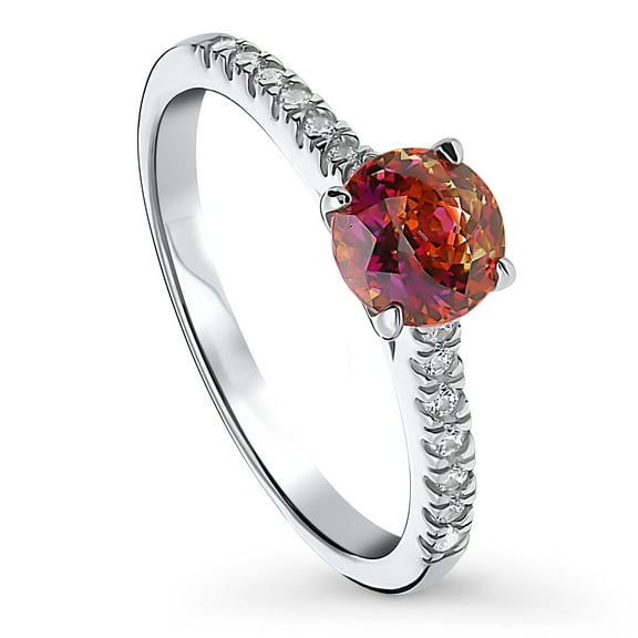 BERRICLE Sterling Silver Solitaire Rings Red Orange Round Cut Cubic Zirconia CZ Kaleidoscope Promise Ring for Women, Rhodium Plated 0.8 Carat Size 5