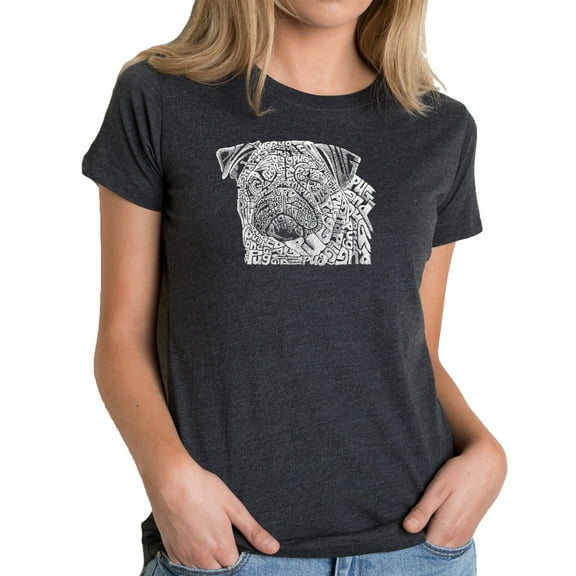 LA Pop Art Women's Premium Blend Word Art T-shirt - Pug Face
