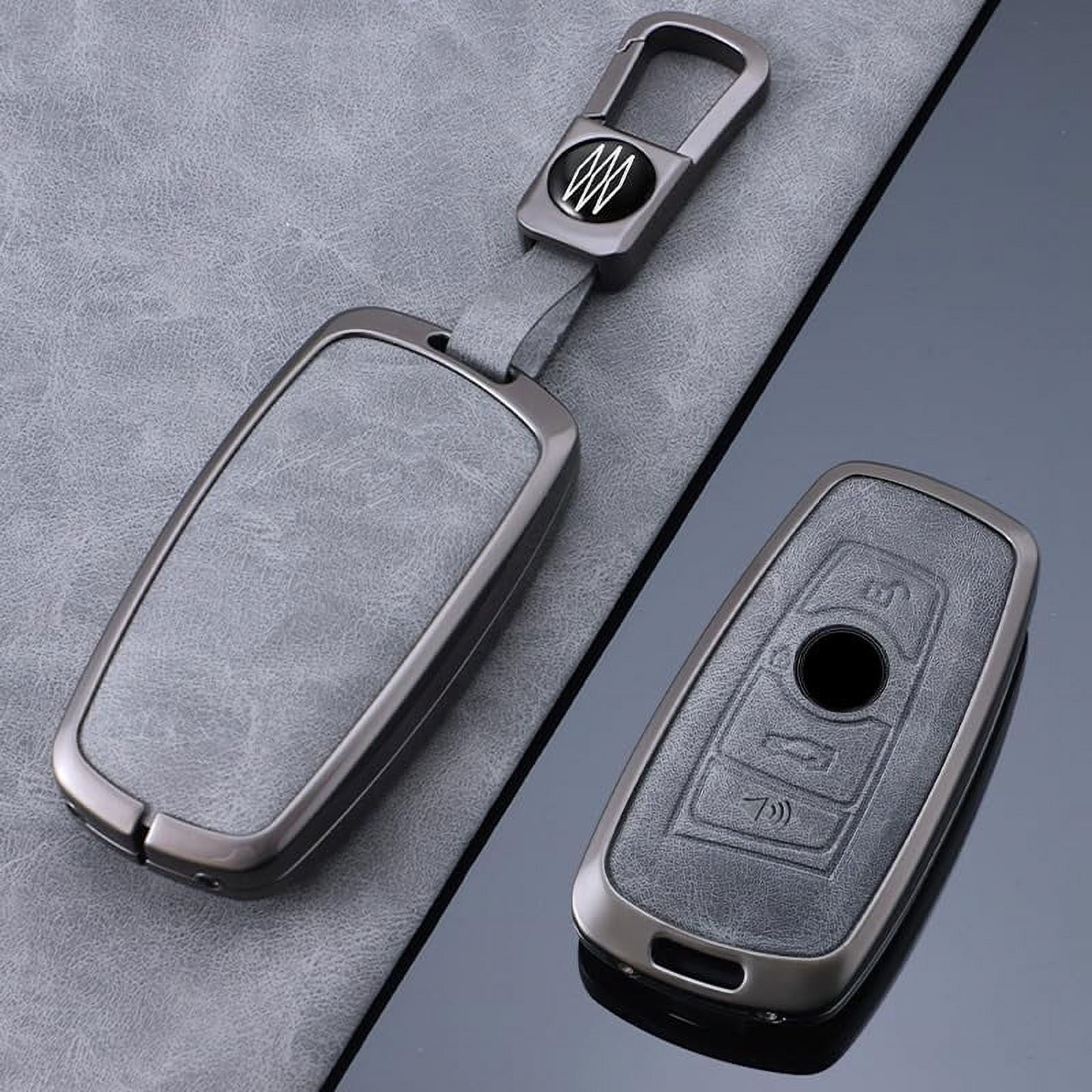 Metal Leather Key Fob Cover Fit for BMW X3 M2 F Series 235ix 320 E90 E92 E93 X5 F10 F20 F30 F40, 1 2 3 4 5 7 series 2017 M4 Accessories Keyless Key Holder with Keychain