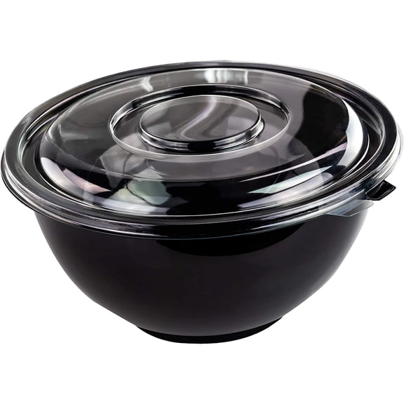 Avant Grub Disposable Black Serving Bowls with Clear Colored Lids 4 Pack, 160oz