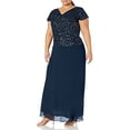 thumbnail image 2 of J Kara Robe Longue à Manches Volantées et Col Bénitier pour Femmes Petites, Marine/ombré, 14P, 2 of 4